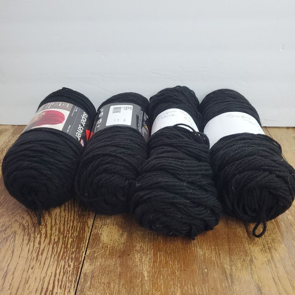 Lot of Red Heart Super Saver Yarn Black Worsted Medium 4-Ply Acrylic Skeins